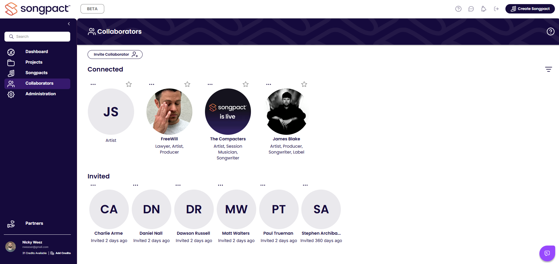 Invite collaborators to a music collaboration contract – Songpact producer agreement flow